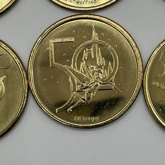 Set of 16 Walt Disney World 50th Anniversary Gold Medallion Coins USED AS IS - Picture 16 of 16